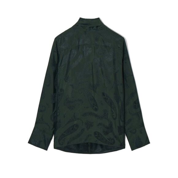 COS Dark Green Paisley Jacquard Satin Silk Tie Back Shirt Size 4 - Picture 8 of 8